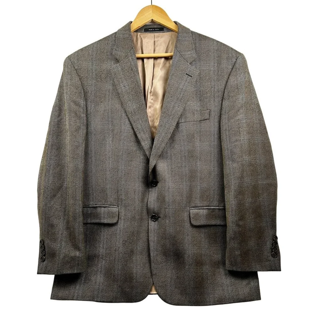 Lauren Ralph Lauren Blazer Mens 44R Brown Herringbone Wool Sport Coat Ivy League